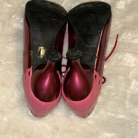 John Fluevog bellevue lottie deno frill scallop pink patent leather shoes 7.5 - Picture 9 of 10